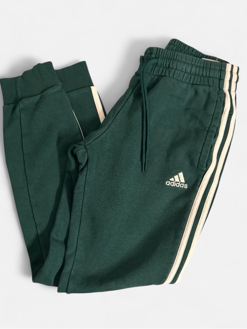 adidas Dark Green Joggers with Cream Side Stripes